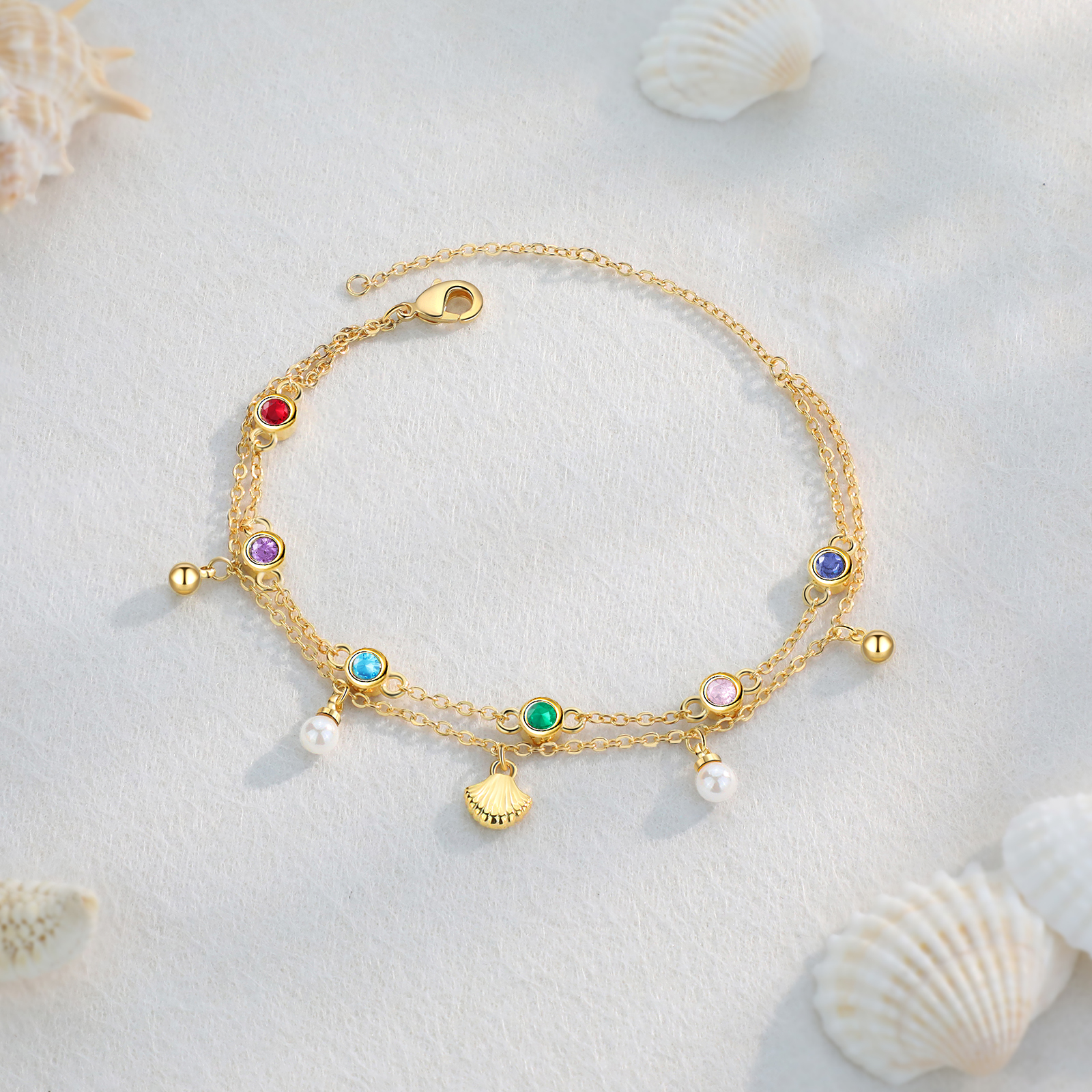 Personalised Women's Bracelet Custom 6 Birthstones Bracelet Gold Adjustable Bracelet Birthday Gift for Her-Jessemade AU