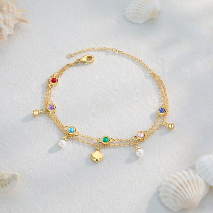 Personalised Women's Bracelet Custom 6 Birthstones Bracelet Gold Adjustable Bracelet Birthday Gift for Her-Jessemade AU