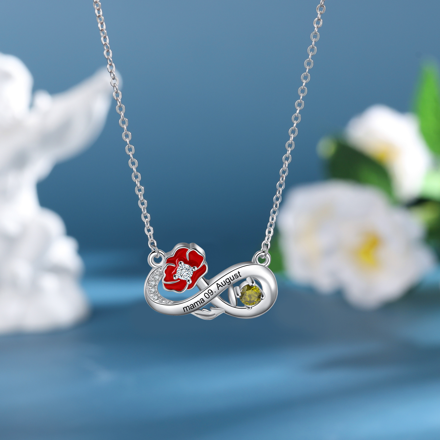 Personalised August Birthflower Necklace With Birthstone Gift For Women-Jessemade AU