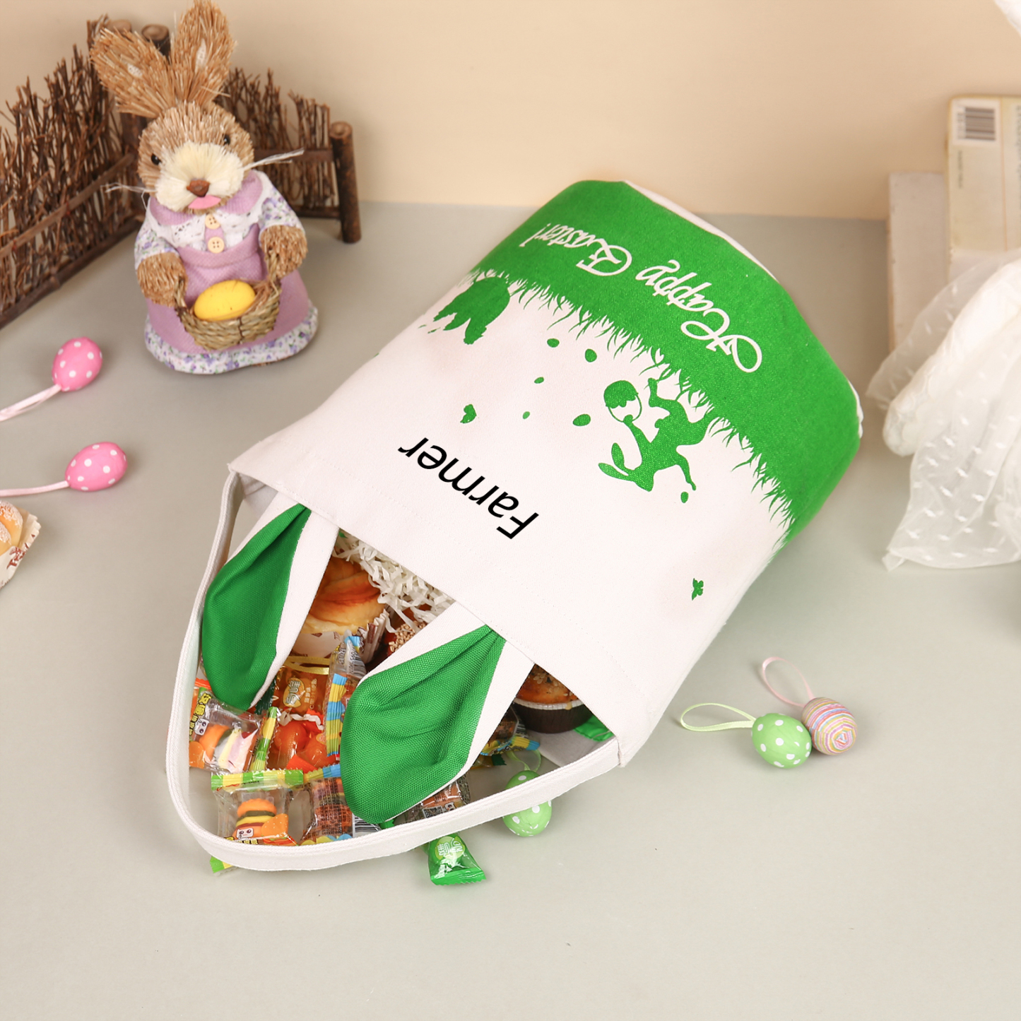 Personalised Bunny Tote Bag Customised with Name Bunny Bucket Bag Easter Gifts-Jessemade AU