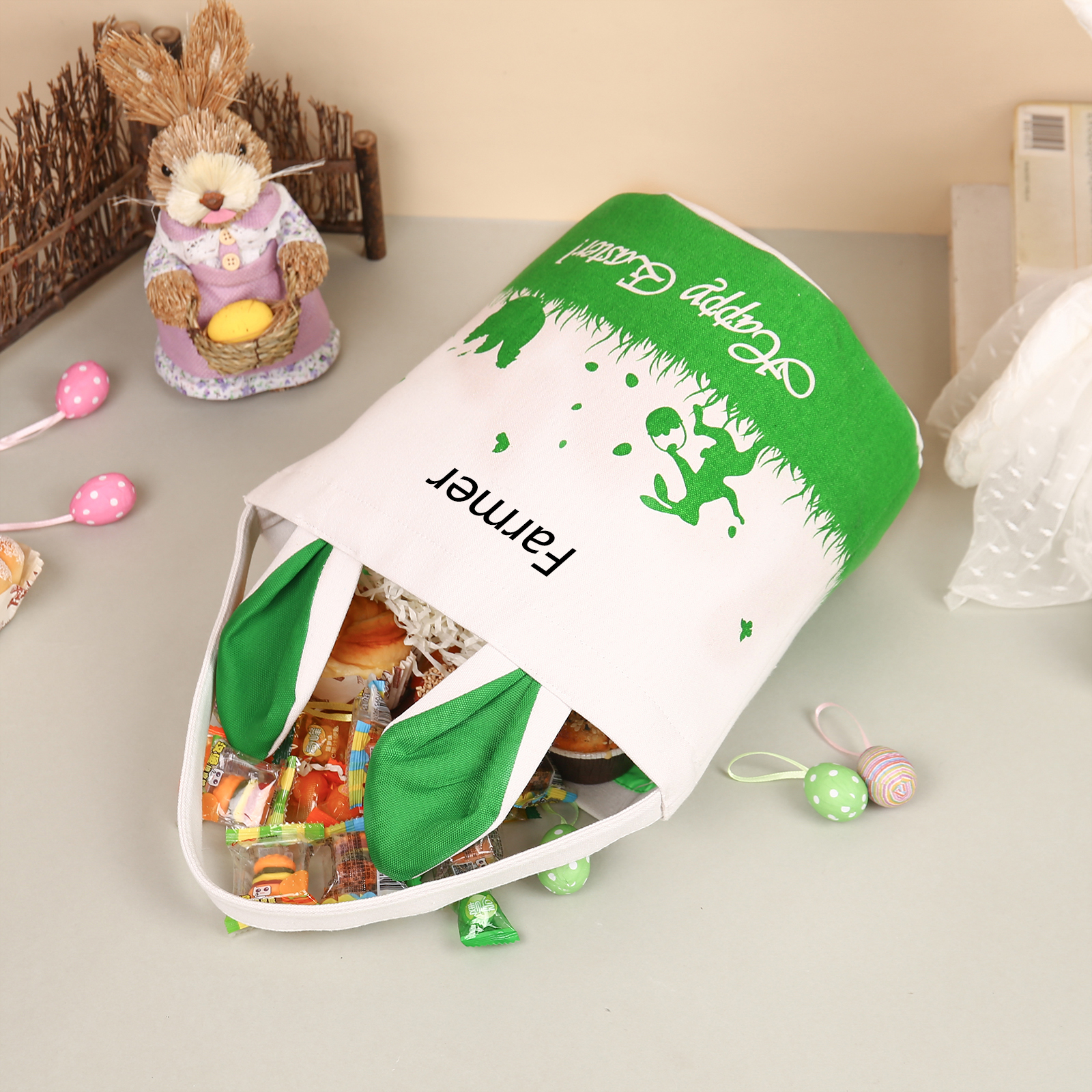 Personalised Bunny Tote Bag Customised with Name Bunny Bucket Bag Easter Gifts-Jessemade AU