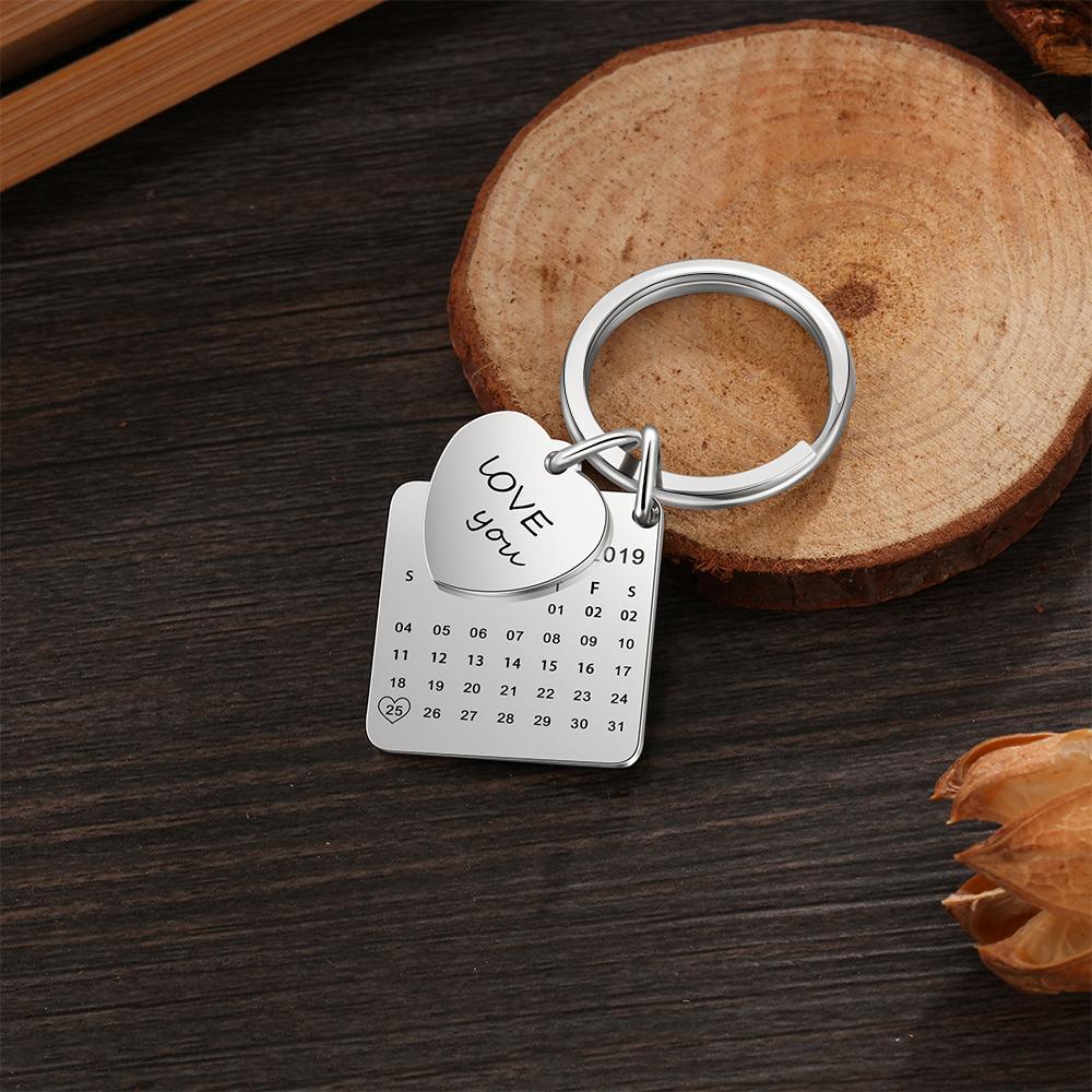 Photo Keychain Personalised with Calendar and Engraved Heart Charm Gifts for Her-Jessemade AU