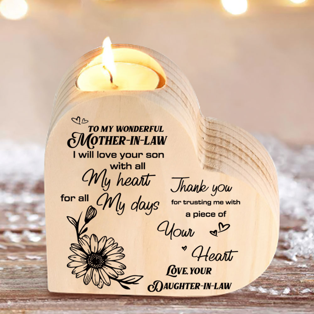 To My Mother-in-law-Wooden Heart Candle Holder Flower Candlesticks "Thank you for trusting me" Gifts For Mother-Jessemade AU