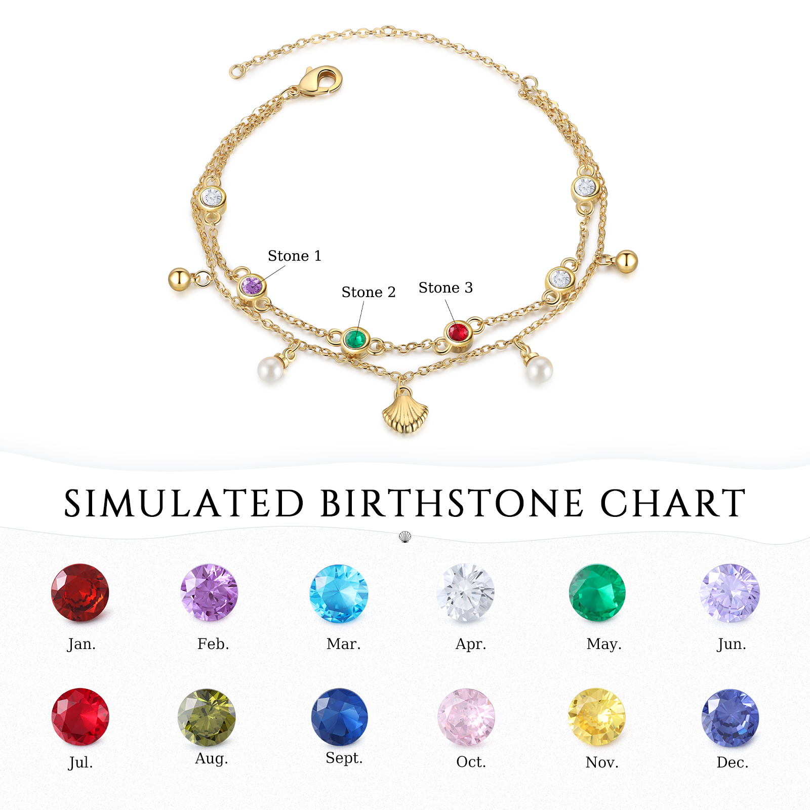 Personalised Women's Bracelet Custom 3 Birthstones Bracelet Gold Adjustable Bracelet Birthday Gift for Her-Jessemade AU