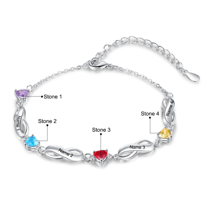 Personalised Infinity Bracelet With 4 Birthstones Engraved Names Bracelet Gift For Women-Jessemade AU