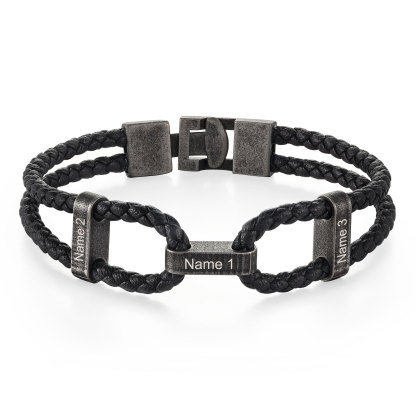 3 Names - Vintage Men's Leather Bracelet Custom Name Bracelet Two Layers Bracelet Personalised Gift for Him-Jessemade AU
