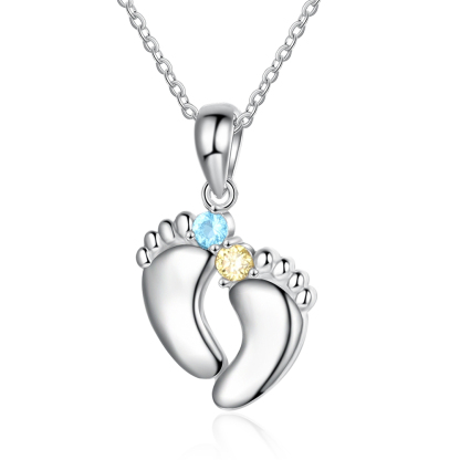 Personalised Baby Foot Necklace With 2 Birthstones Engraved Names Gift For Mother-Jessemade AU