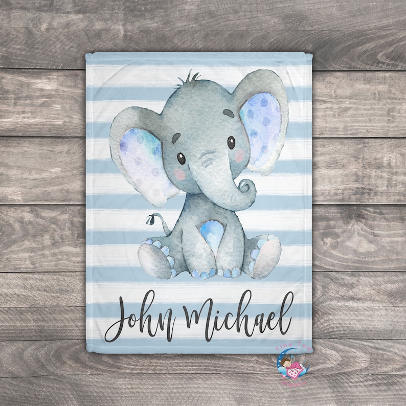 Personalised Blue Elephant Blanket Custom Name Gifts For Baby Boy-Jessemade AU
