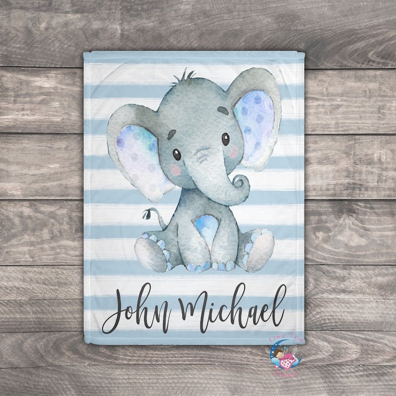 Personalised Blue Elephant Blanket Custom Name Gifts For Baby Boy-Jessemade AU