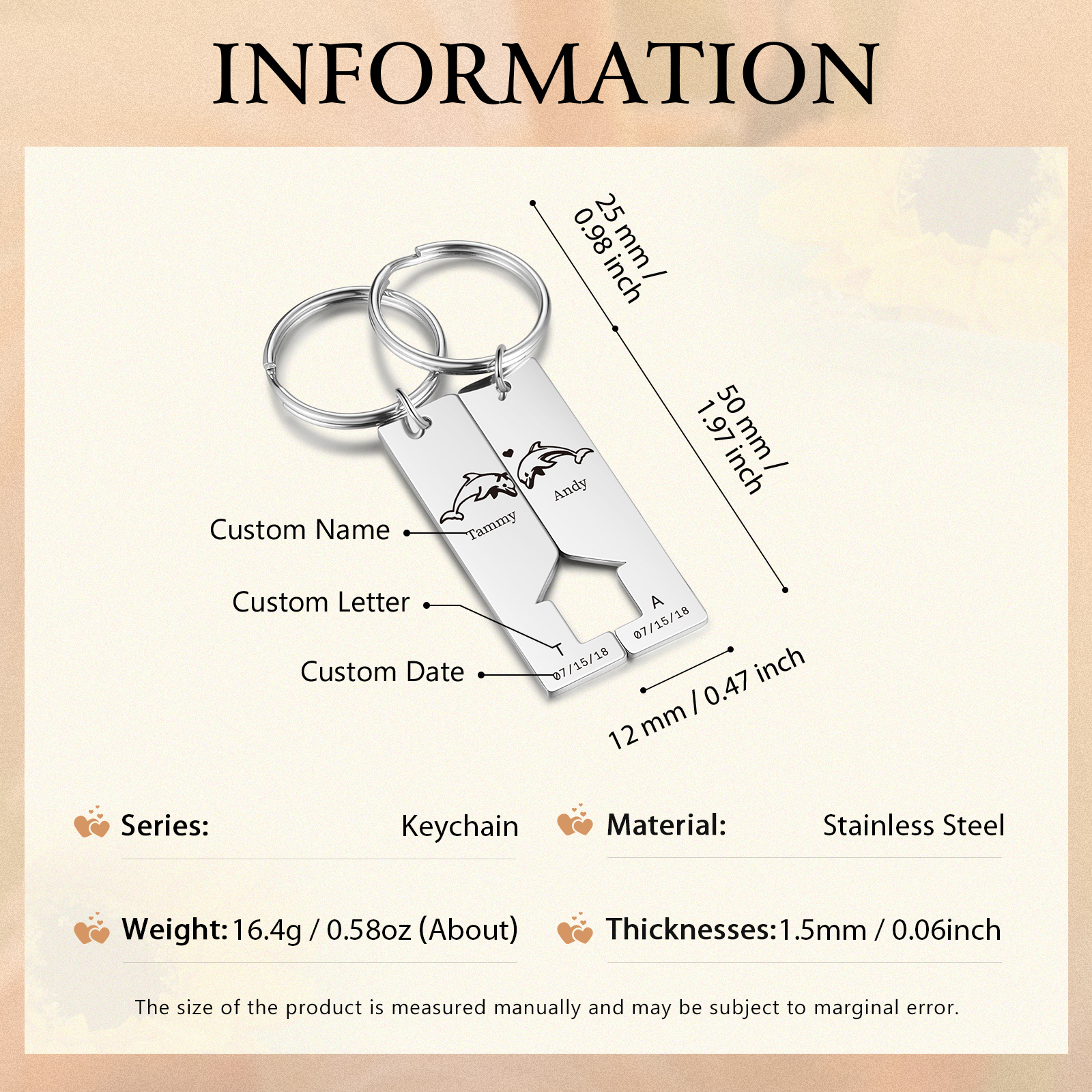 Personalised Couple Keychain Custom 2 Letters & 2 Dates & 2 Names Dolphin Keyring Valentine's Day Gift for Husband/Wife-Jessemade AU