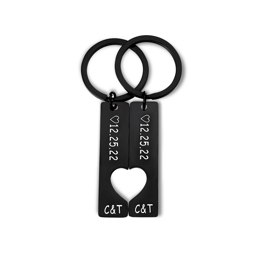 To My Man/My Love Heart Keychain Set Personalised Date Initial Keyring Matching Couple Gifts-Jessemade AU