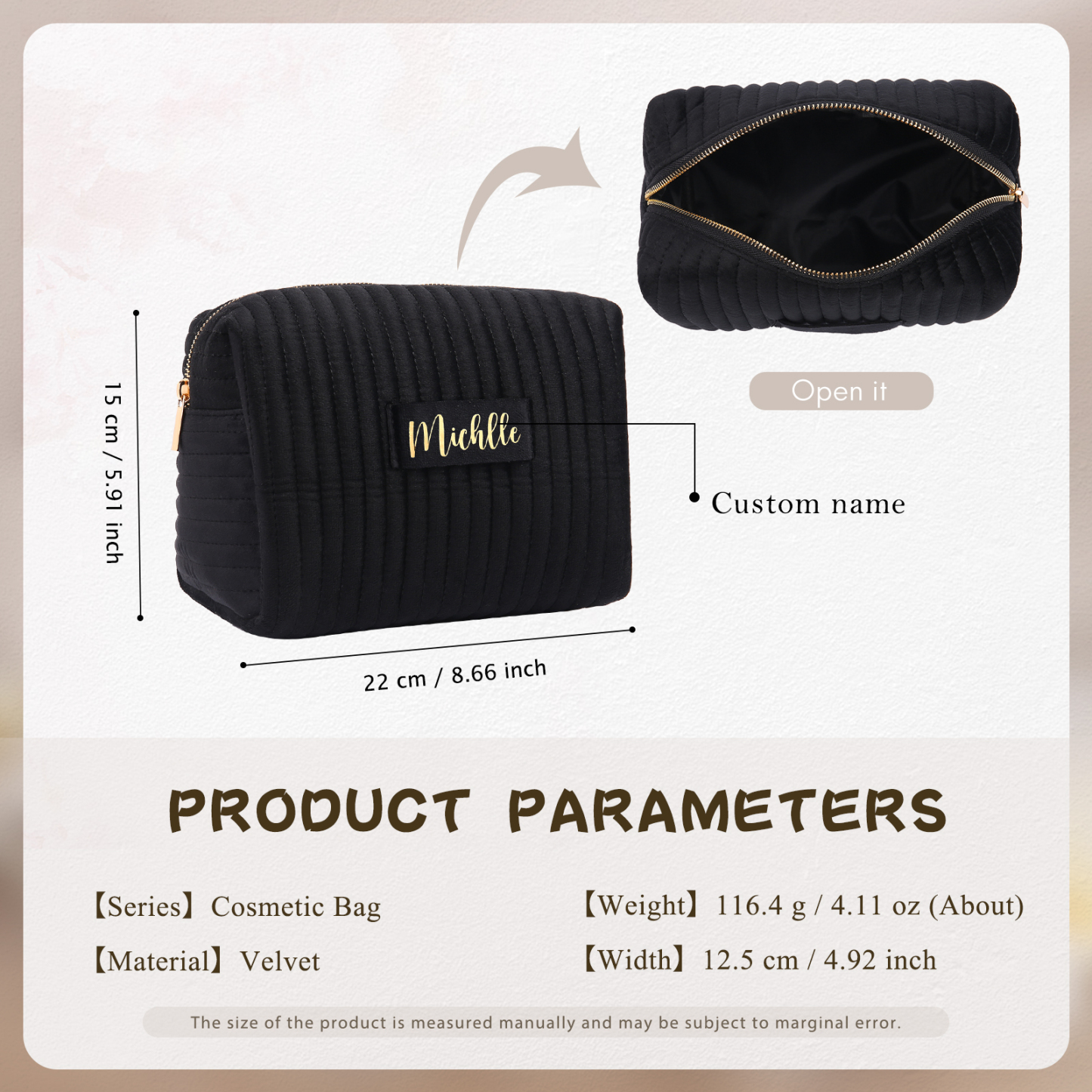 Personalised Name Cosmetic Bag Zipper Makeup Bag Jewelry Storage Bag Gifts for Her-Jessemade AU