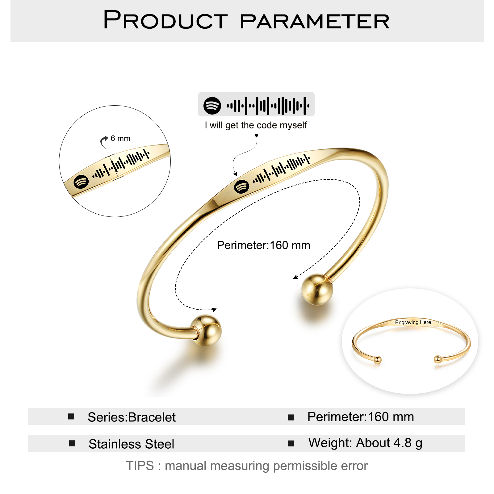 Customised Spotify code Women's Semi-open bracelet For Lover-Jessemade AU