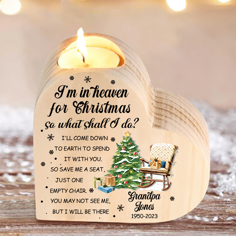 Personalised Wooden Candle Holder Heart-shaped Memorial Candlesticks Custom Name & Text Chair Candle Holder - I'm In Heaven For Christmas-Jessemade AU