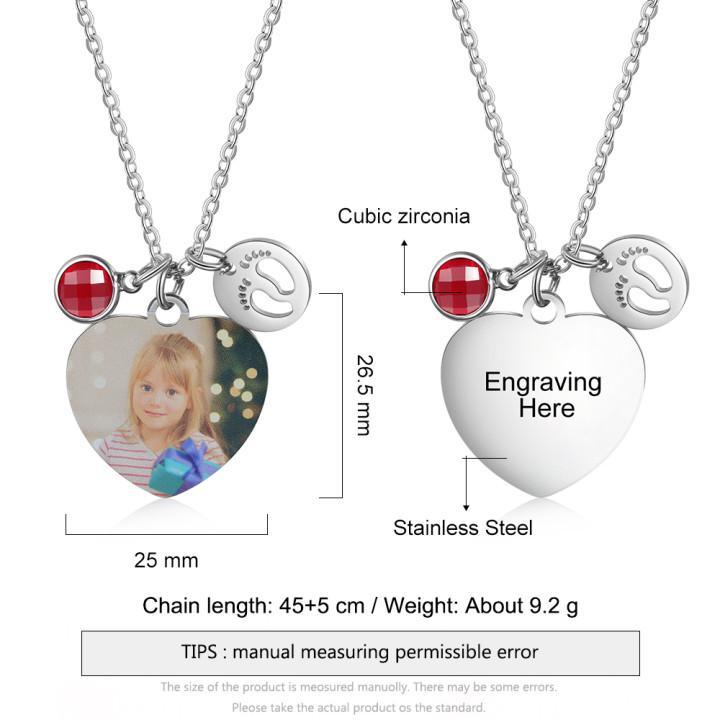 Personalised Heart Necklace With Birthstone Custom Photo Necklace Gifts For Her-Jessemade AU