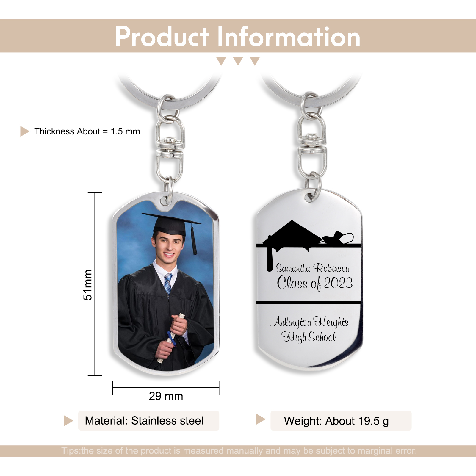 Personalised Photo Keychain Graduation Keyring-Jessemade AU
