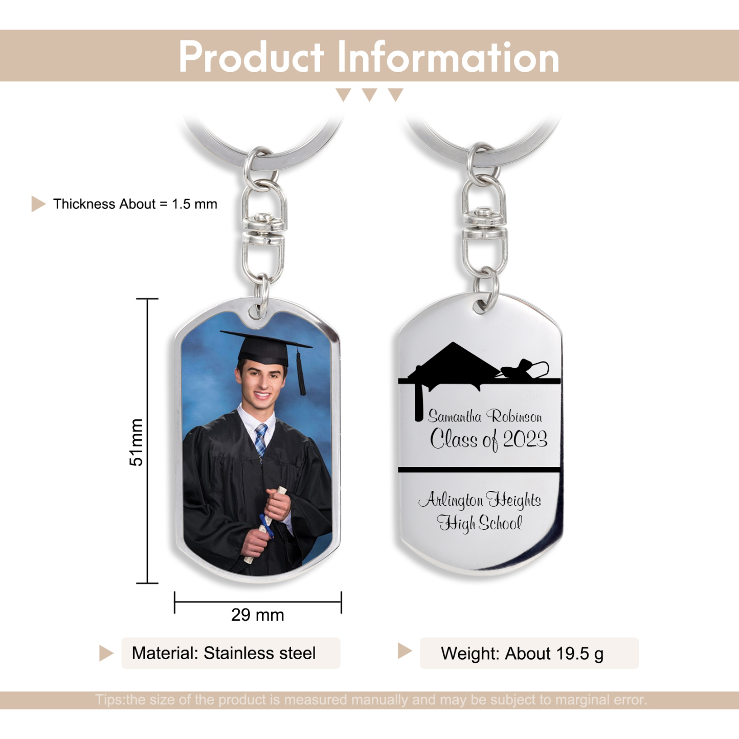 Personalised Photo Keychain Graduation Keyring-Jessemade AU