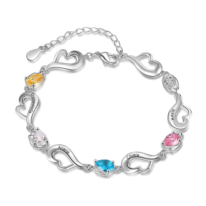Personalised Heart Bracelet With 4 Birthstones Engraved Name Bracelet Gifts For Her-Jessemade AU