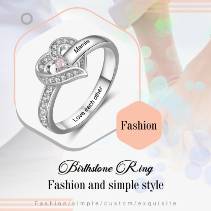 Personalised Heart Ring With 1 Birthstone Engraved Names Ring Gift For Women-Jessemade AU