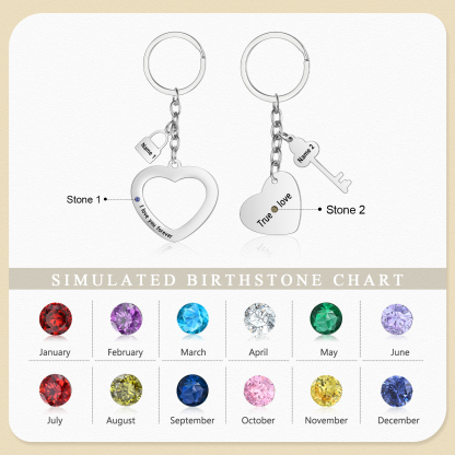 Personalised Couple Keychain Set Customised with 2 Names & 2 Birthstones Keychain Heart Matching Gift-Jessemade AU