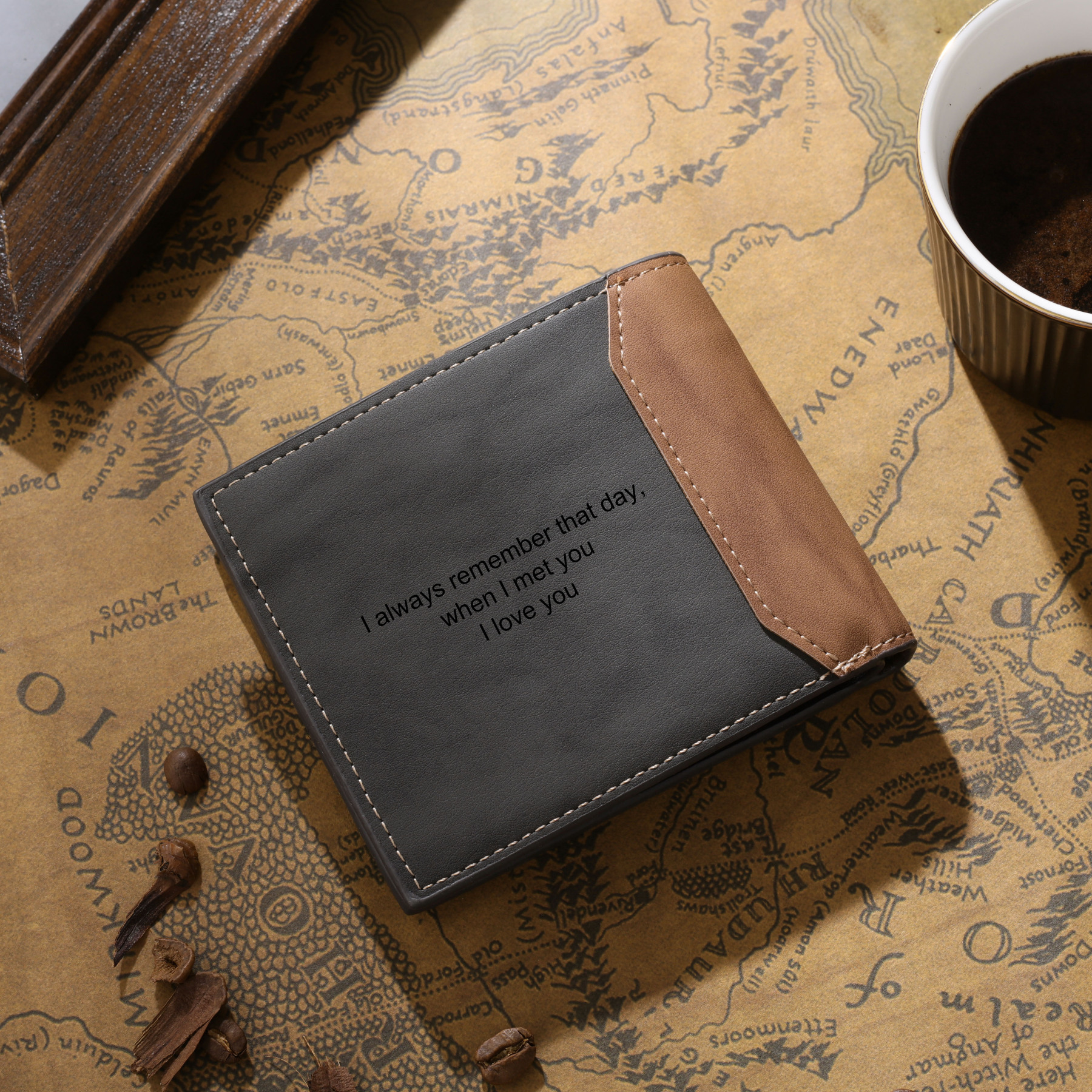 Personalised Leather Wallet Engraved Photo Short Purse Gifts For Men