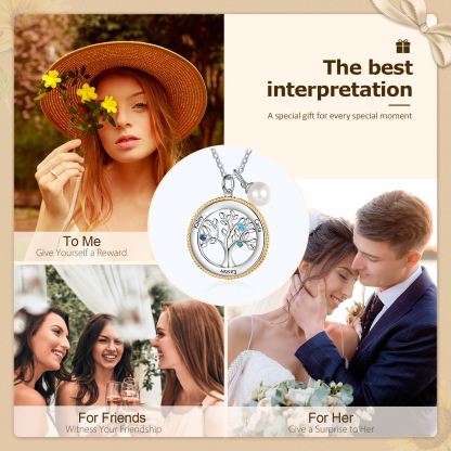 Personalised Family Tree Necklace With 3 Birthstones Engraved Names Necklace Gift For Women-Jessemade AU