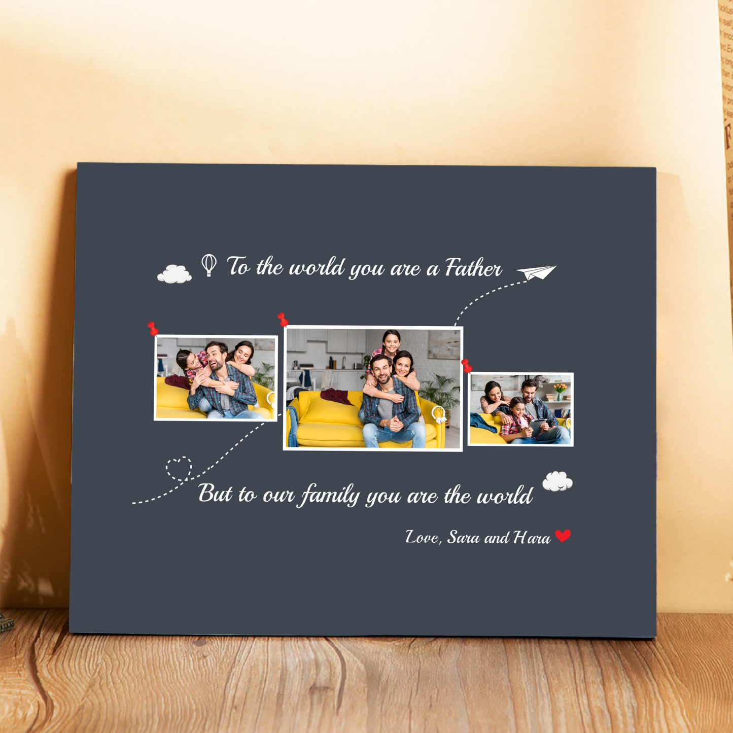 Father's Day Gifts Personalised Photo Frame Wood Signs Keepsake Custom 3 Photos-Jessemade AU