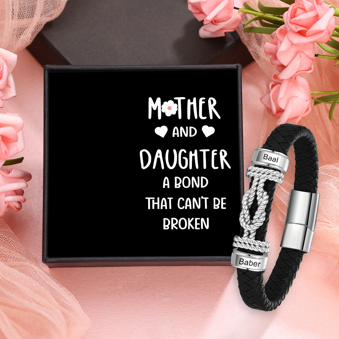 Custom Knot Leather Bracelet Personalised 2 Names Beaded Wrap Bracelet Gift for Him/Her-Jessemade AU