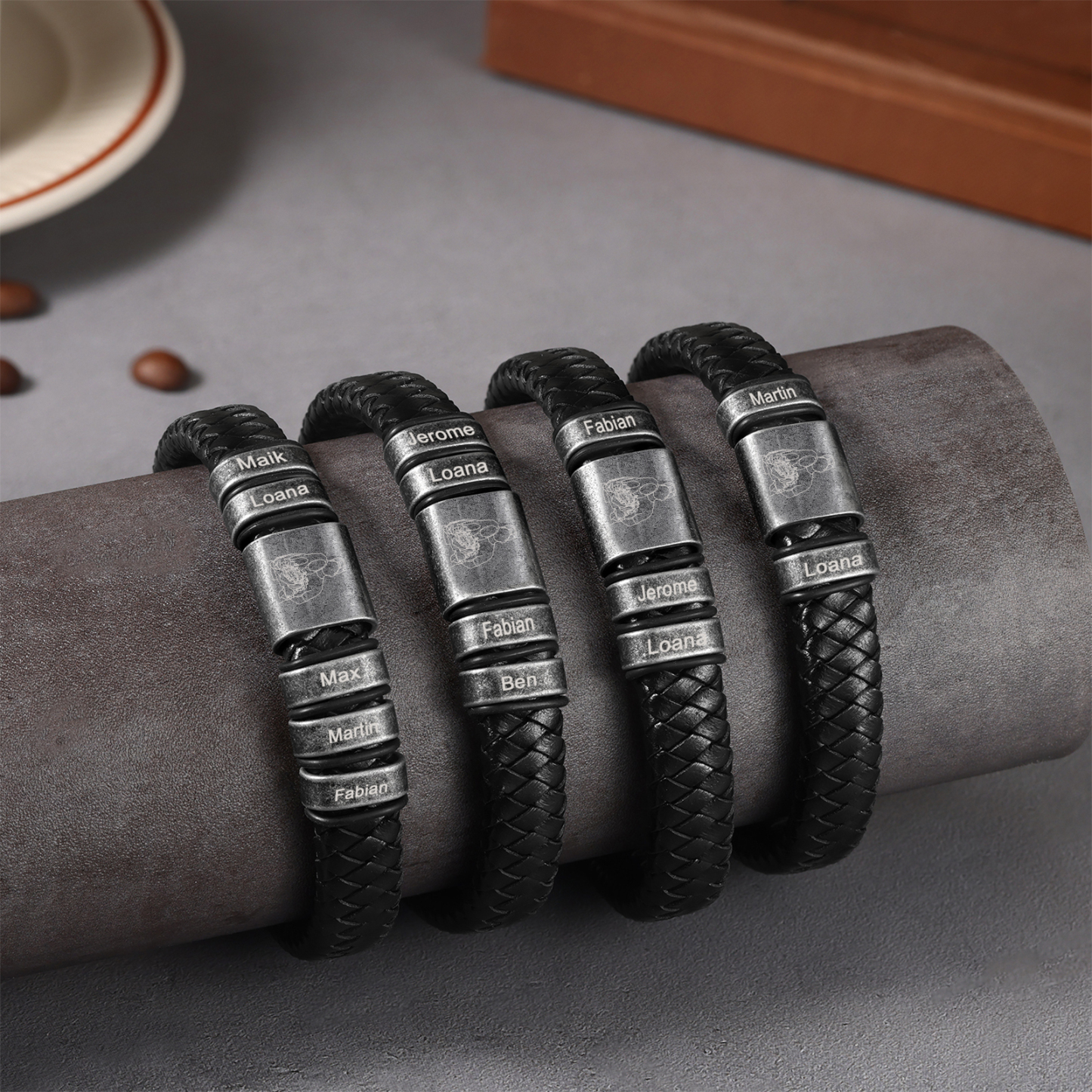 5 Names - Personalised Men's Leather Braided Bracelet Custom Name & Photo Bracelet Vintage Gift for Him-Jessemade AU