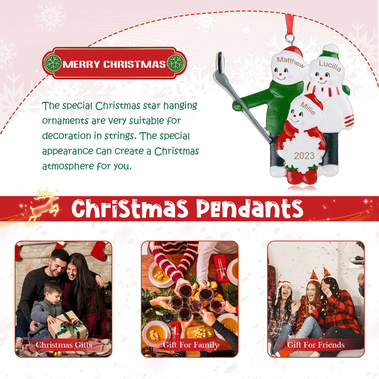 3 Names - Personalised Resin Christmas Ornaments Customised Name & Year Xmas Decor Gifts for Family Friends-Jessemade AU