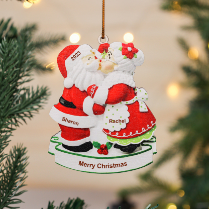 2 Names - Personalised Santa Claus Ornament Customised Text & Year & Name Wooden Hanging Ornament Couple Gift-Jessemade AU