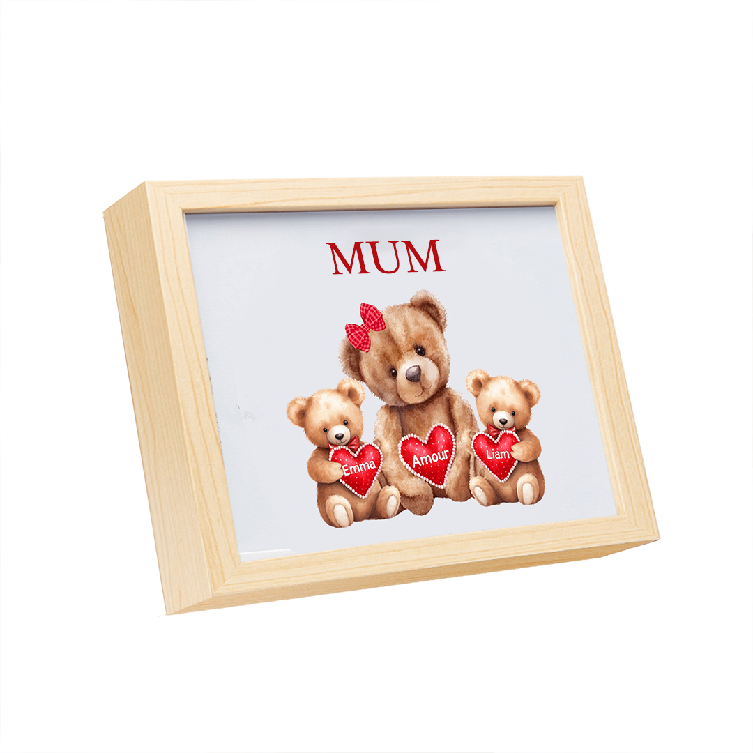 Personalised Frame Night Light Custom 1 Text  & 2 Names Teddy Bears Family Ornament Gifts for Mother/Grandma-Jessemade AU