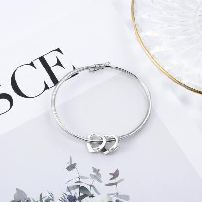 Engraved Bangle Bracelet with 2 Heart Pendant Gift for Mother Love Bracelets Rose For Her -Jessemade AU
