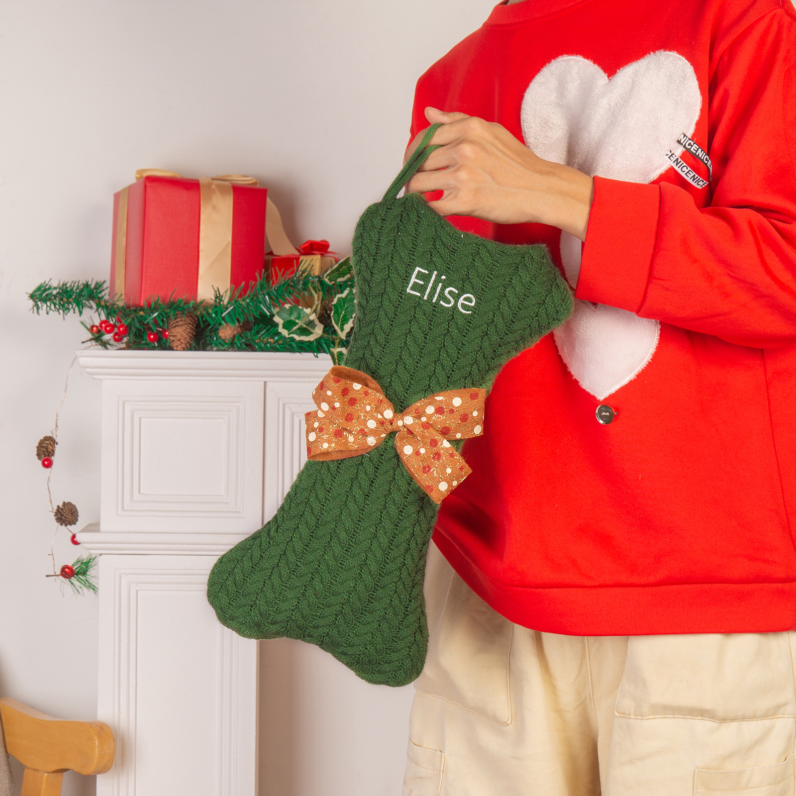 Personalised Christmas Stockings Ornaments Dog Bone Christmas Stockings Custom 1 Name Gifts for Family Friends-Jessemade AU