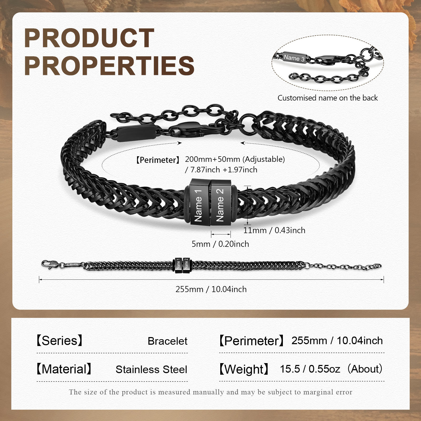Personalised Men's Beaded Bracelet Custom 3 Names Adjustable Bracelets Stainless Steel Gifts for Him-Jessemade AU