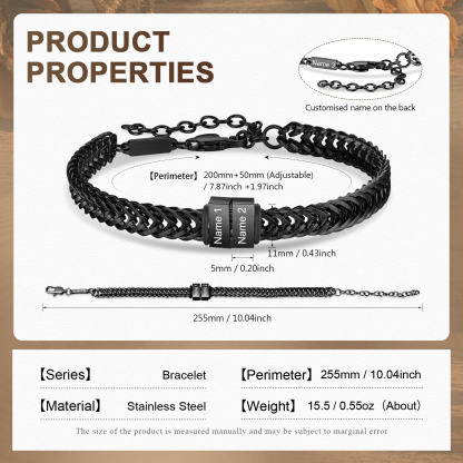 Personalised Men's Beaded Bracelet Custom 3 Names Adjustable Bracelets Stainless Steel Gifts for Him-Jessemade AU