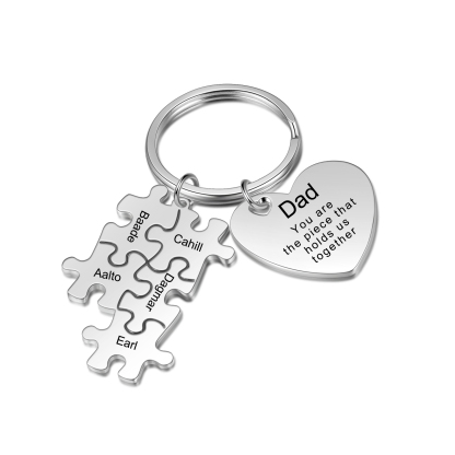 5 Names - Personalised Puzzle Pieces Keychain Custom 1 Text Heart Keychain Gifts For Dad/Mom-Jessemade AU
