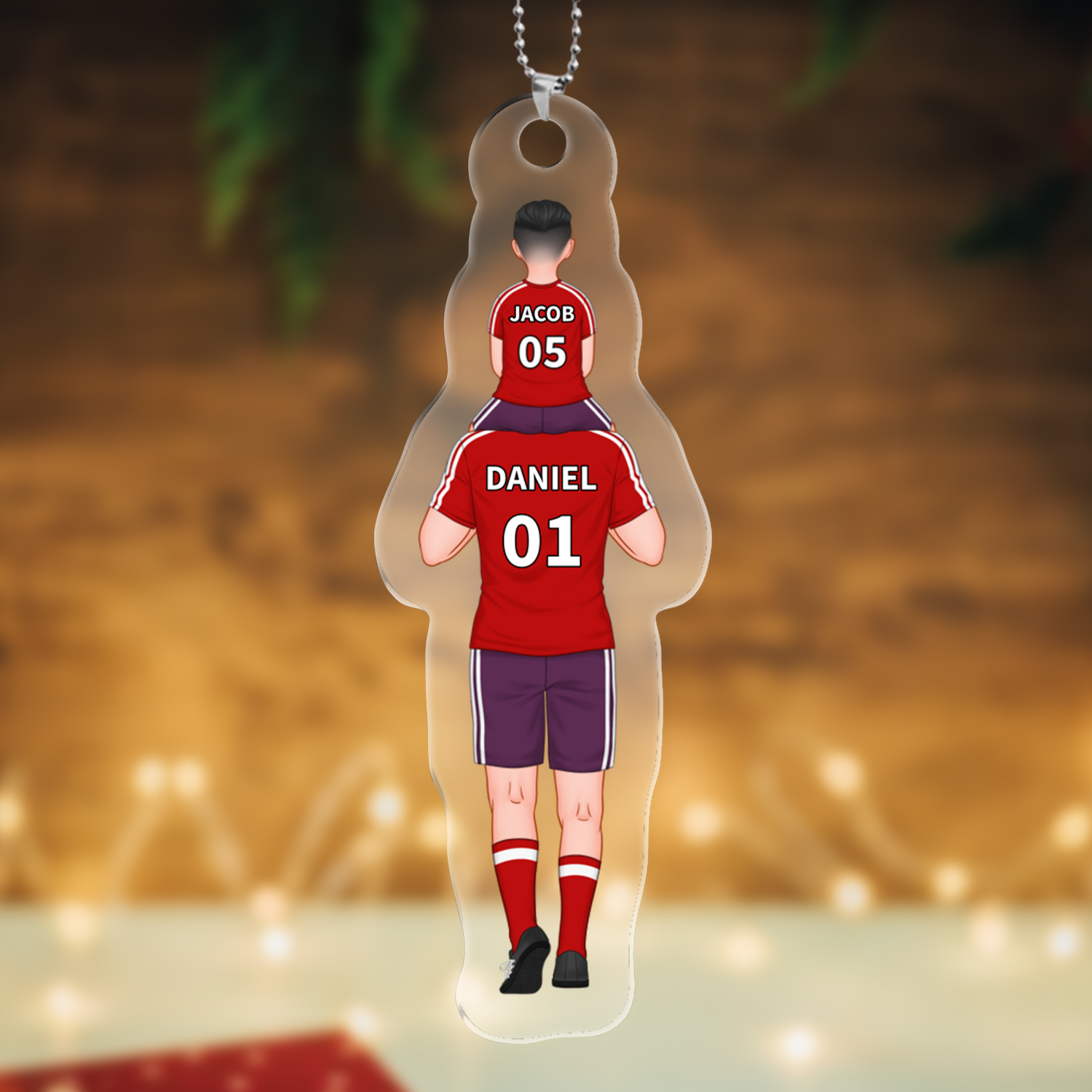 Personalised 2–4 Names Football Family Keychain Custom Christmas Keychain Gift for Dad Grandpa