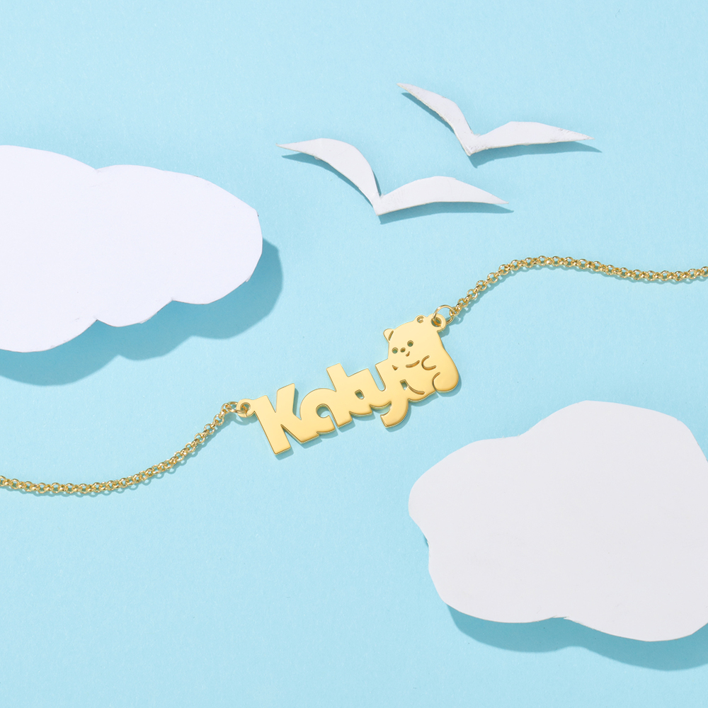 Personalised Name Necklace Custom Name Bear Necklace for Kids-Jessemade AU