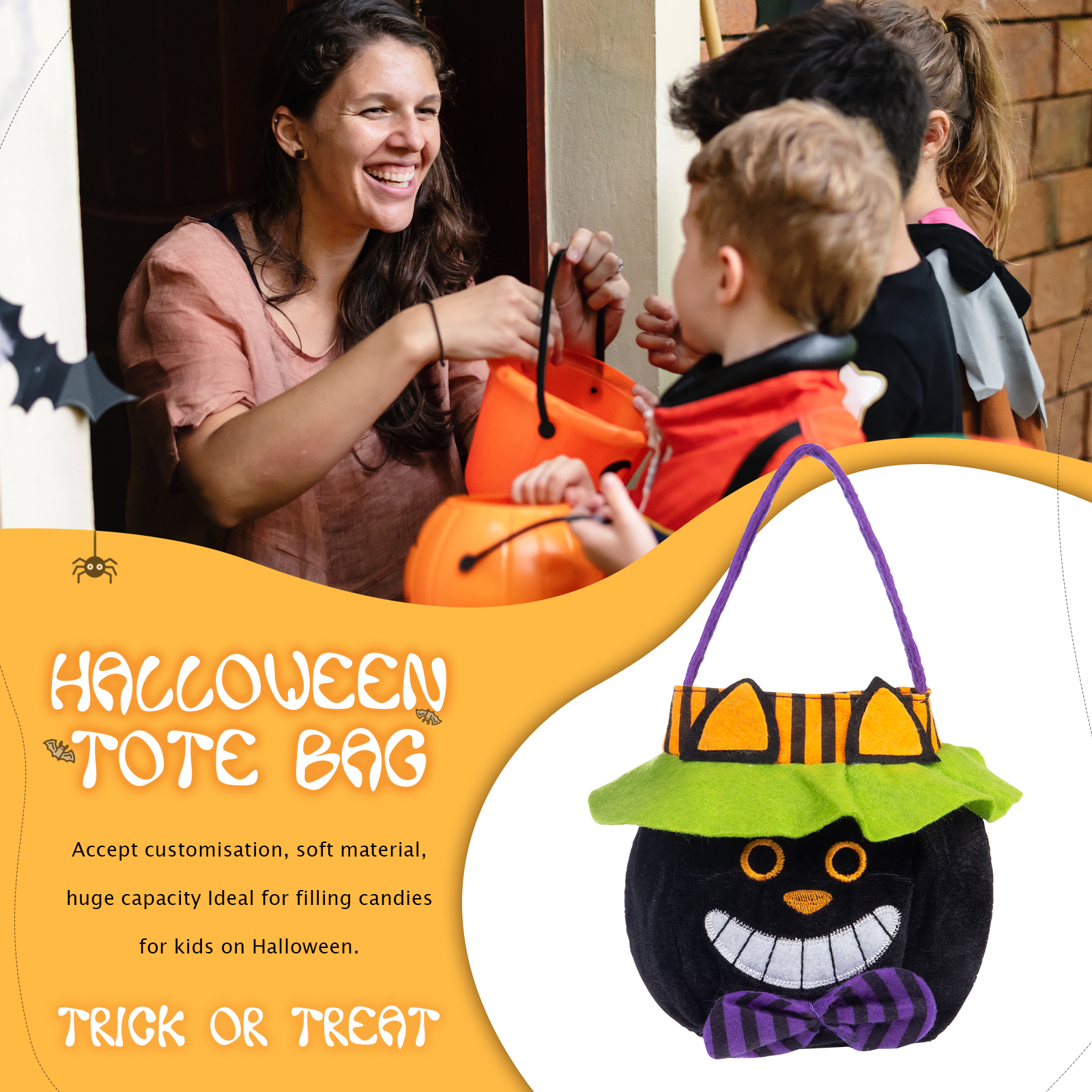 Personalised Halloween Tote Bags with Name Halloween Trick or Treat Candy Bags for Kids-Jessemade AU