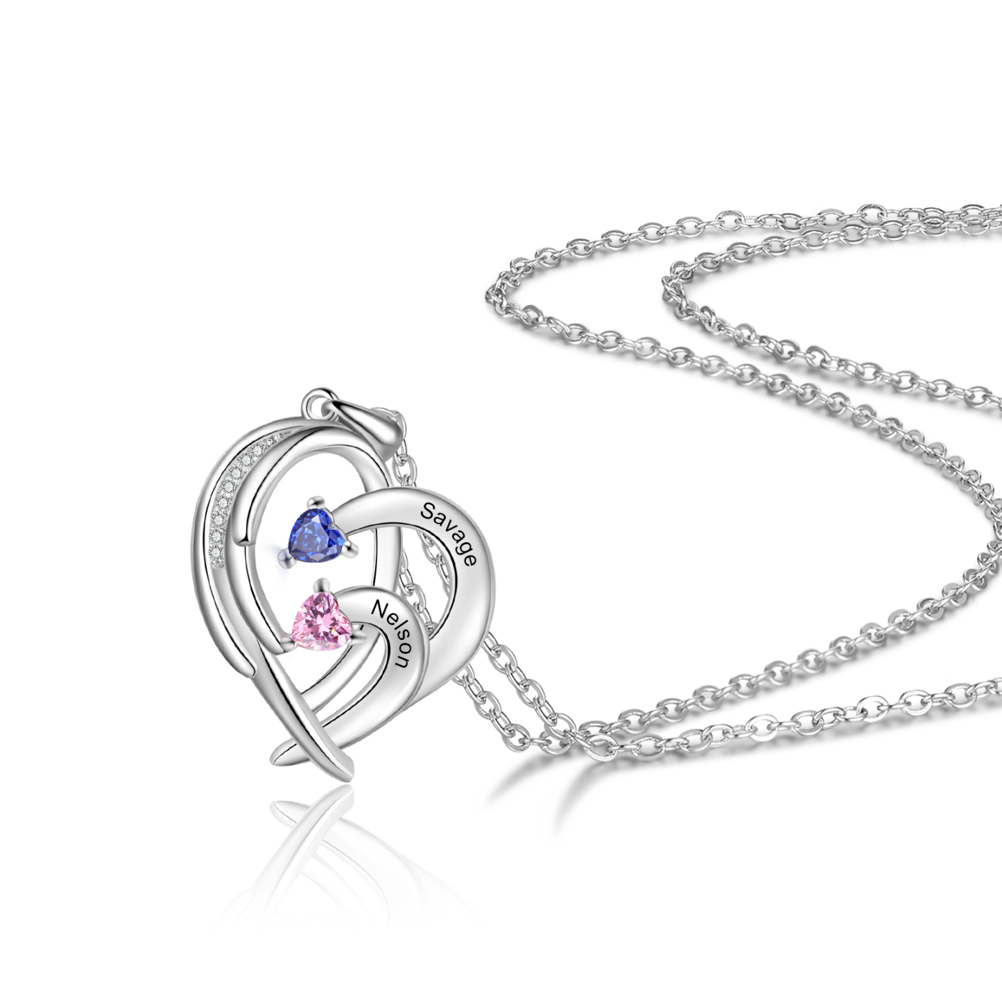 Personalised Heart Wings Necklace With 2 Birthstones Custom Names Necklace Gift For Her-Jessemade AU