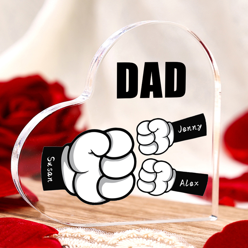 Personalised Acrylic Heart Keepsake Custom 3 Names & 1 Text Fist Bump Ornaments Gifts for Dad/Grandpa-Jessemade AU