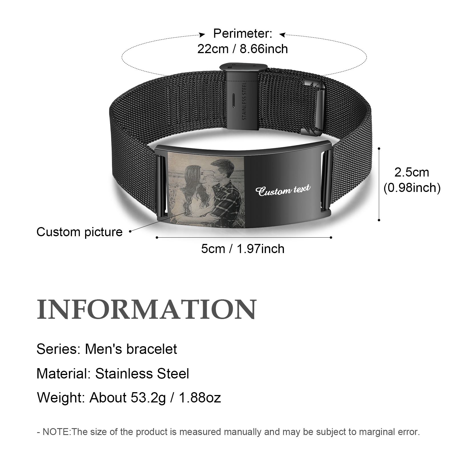 Personalised Watchband Bracelet Custom Photo Initial ID Bar Men's Bracelet Bangle Gifts For Him-Jessemade AU
