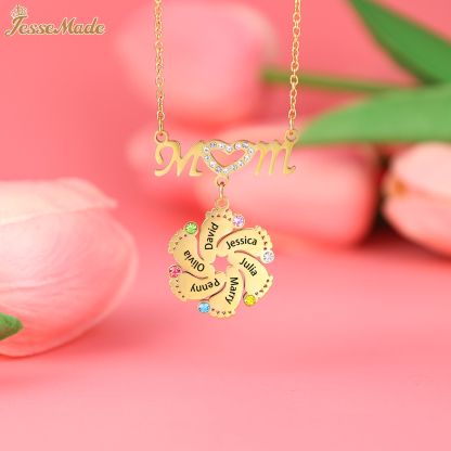 Mom Necklace Customised Baby Feet Necklace with Birthstones Engraving 1 Name Gifts for Her-Jessemade AU