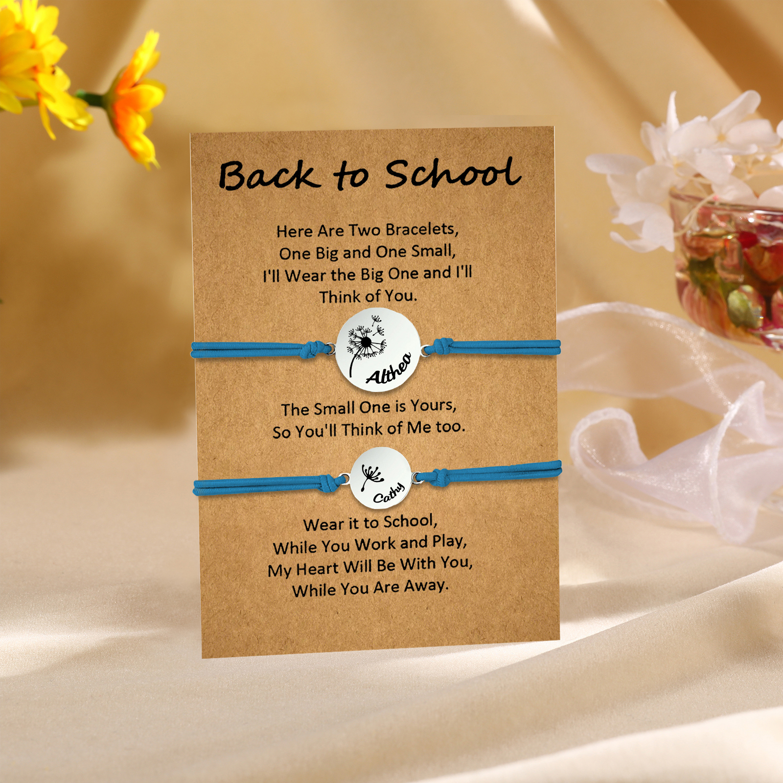 2 Pcs Dandelion Bracelet Set Custom 2 Names Adjustable Bracelets Back to School Gifts for Daughter-Jessemade AU