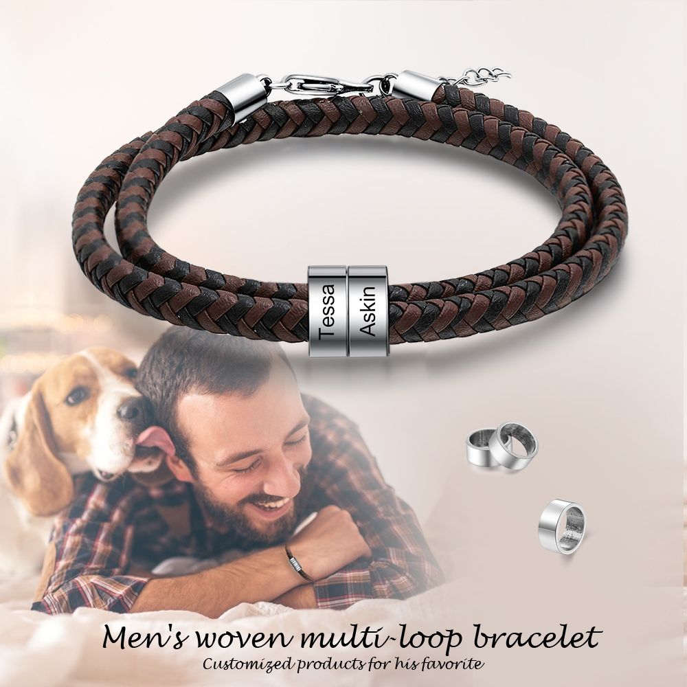 Personalised 2 Beads Men's Bracelet For Him-Jessemade AU