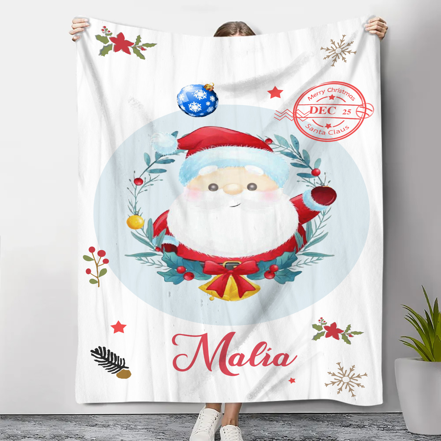 Merry Christmas Blanket Customised Name Blanket Santa Claus Blanket Personalised Gift for Family Friends-Jessemade AU