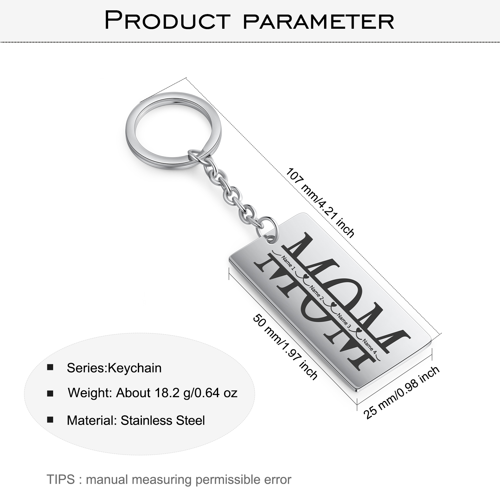 Personalised Keychain Engraved 4 Names Keychain Gifts For Mom