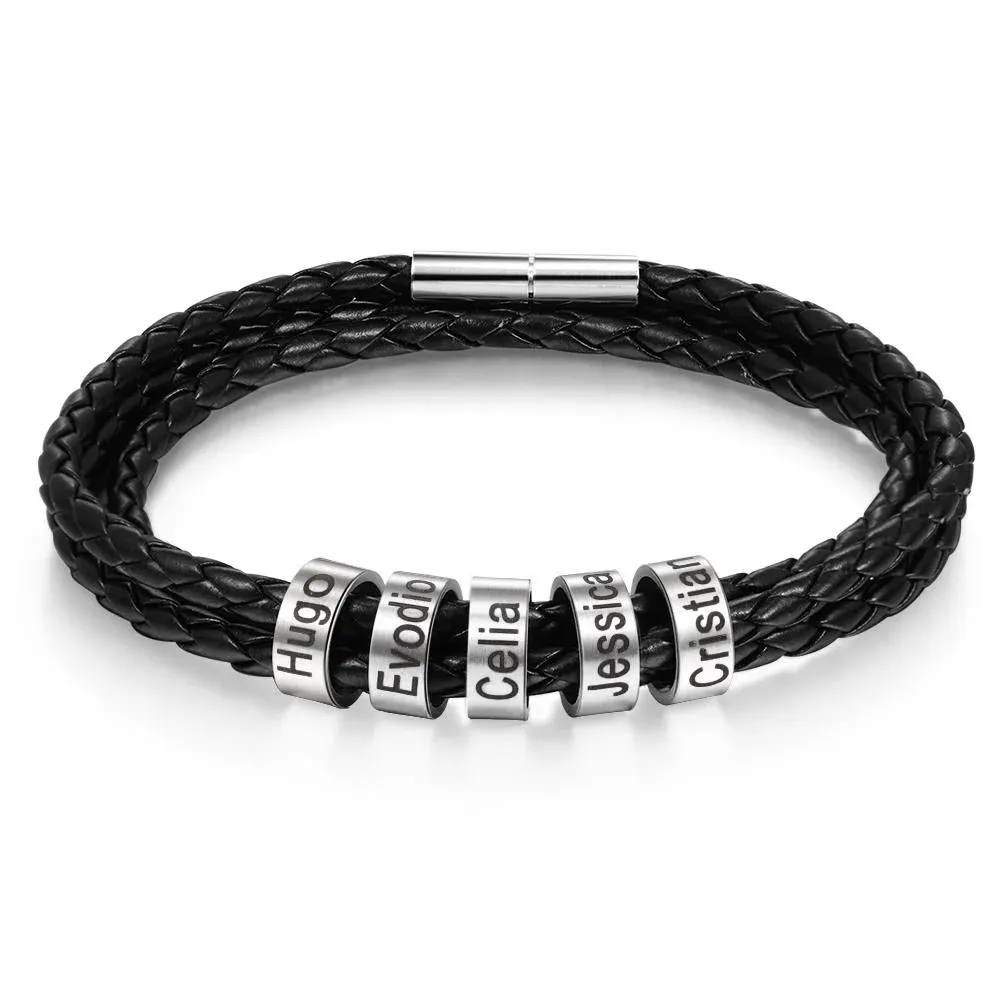 Father's Day Gift Men Braided Leather Bracelets with 5 Beads Bracelet Gifts for Him-Jessemade AU