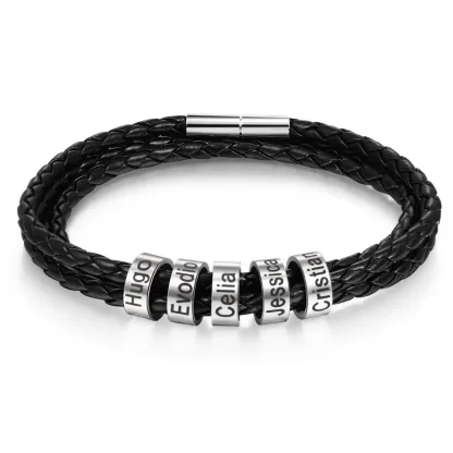 Father's Day Gift Men Braided Leather Bracelets with 5 Beads Bracelet Gifts for Him-Jessemade AU